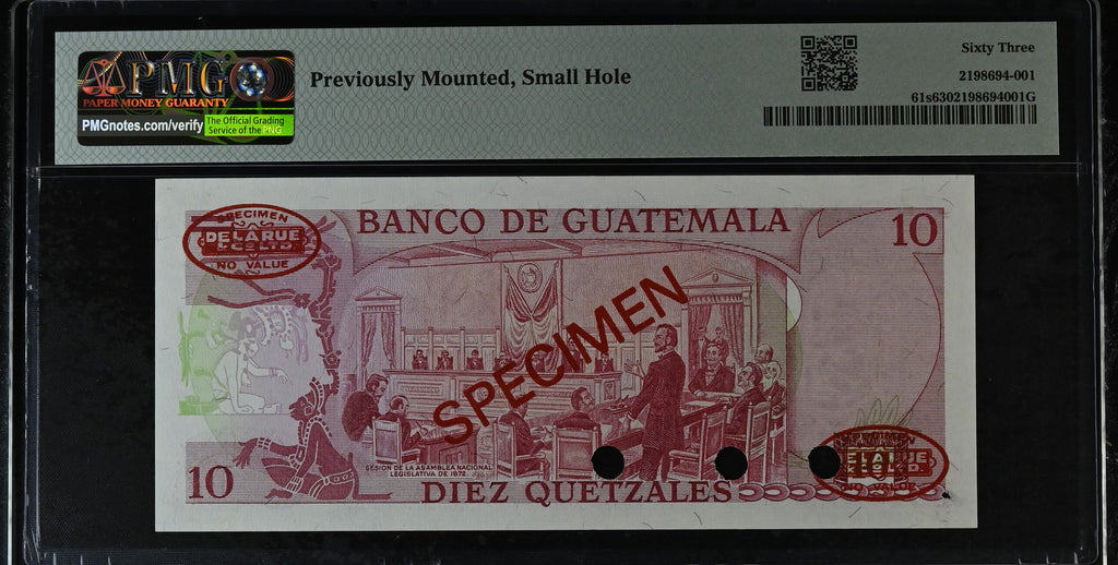 10 Quetzales sin pirámide 1971-83 Specimen