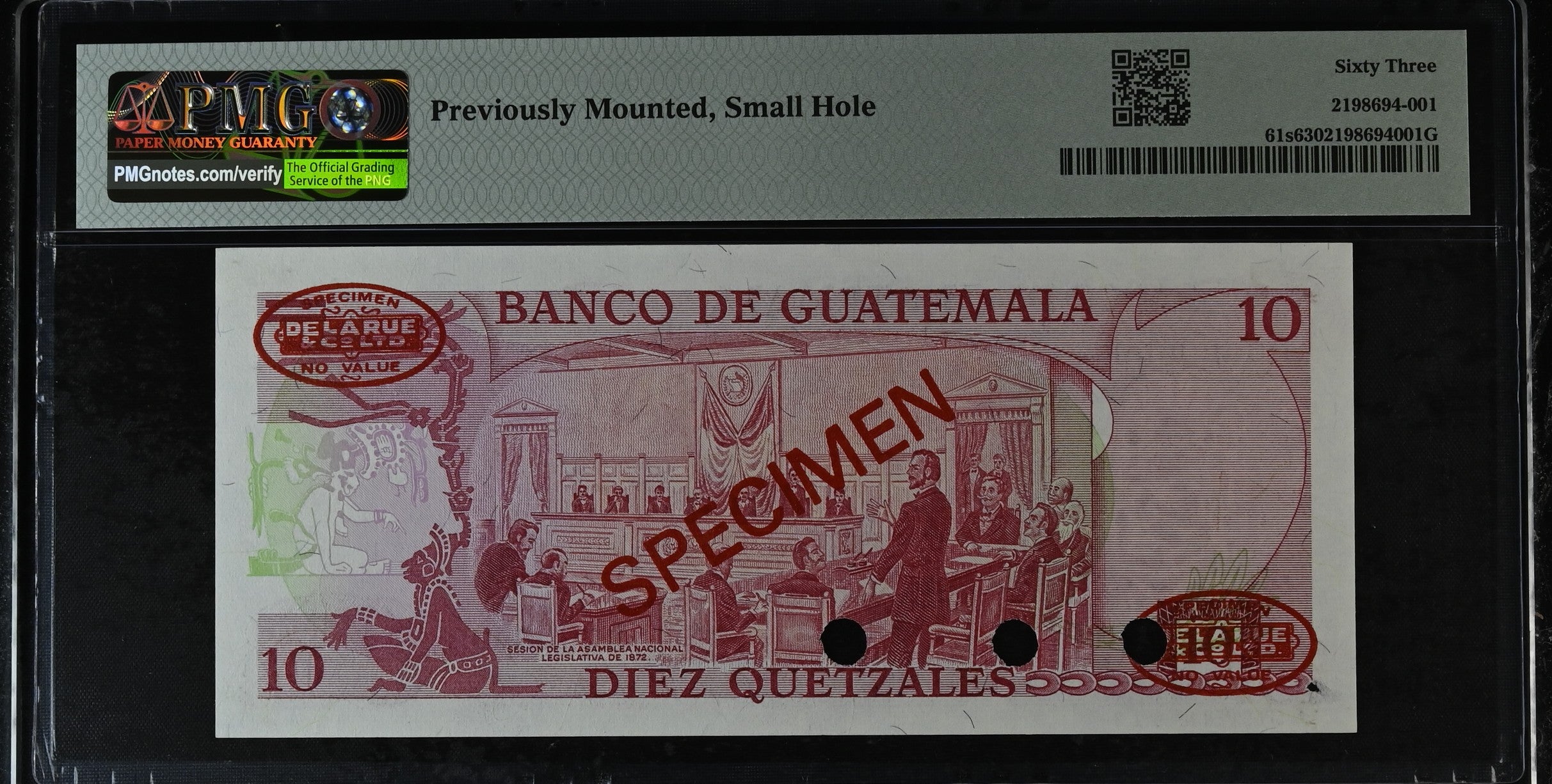 10 Quetzales sin pirámide 1971-83 Specimen
