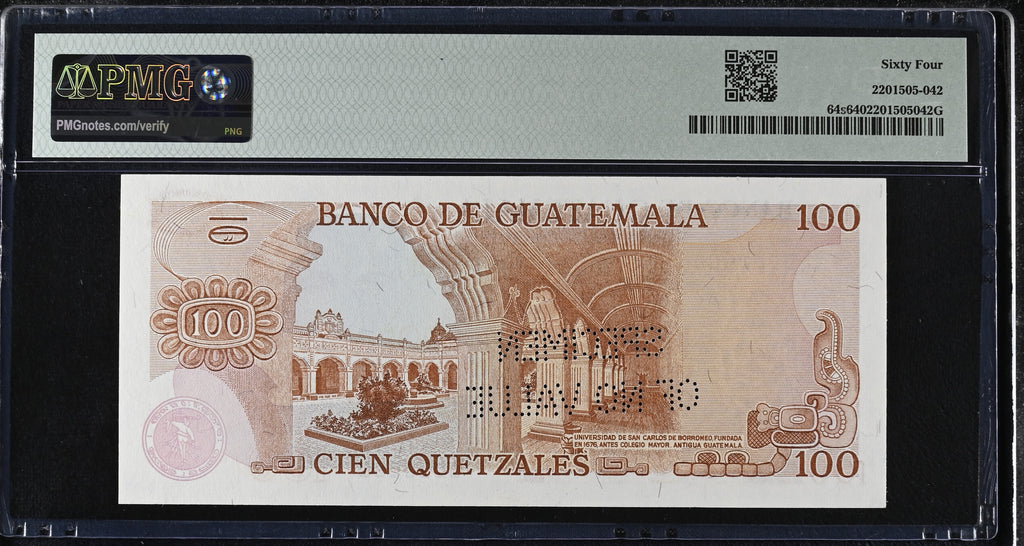 100 Quetzales 1972-83 Specimen