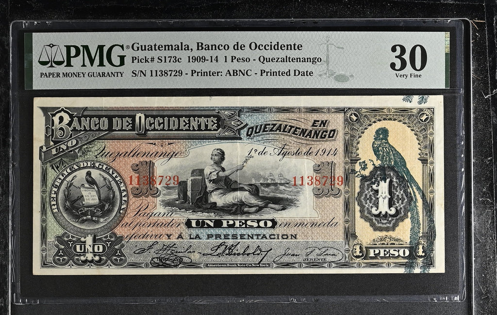 1 Peso 1914 Banco de Occidente en Quetzaltenango