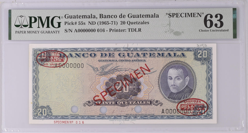 20 quetzales Landivar 1965-71 Specimen
