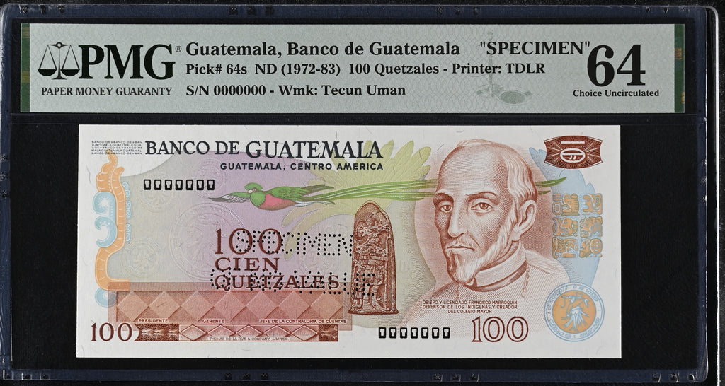 100 Quetzales 1972-83 Specimen