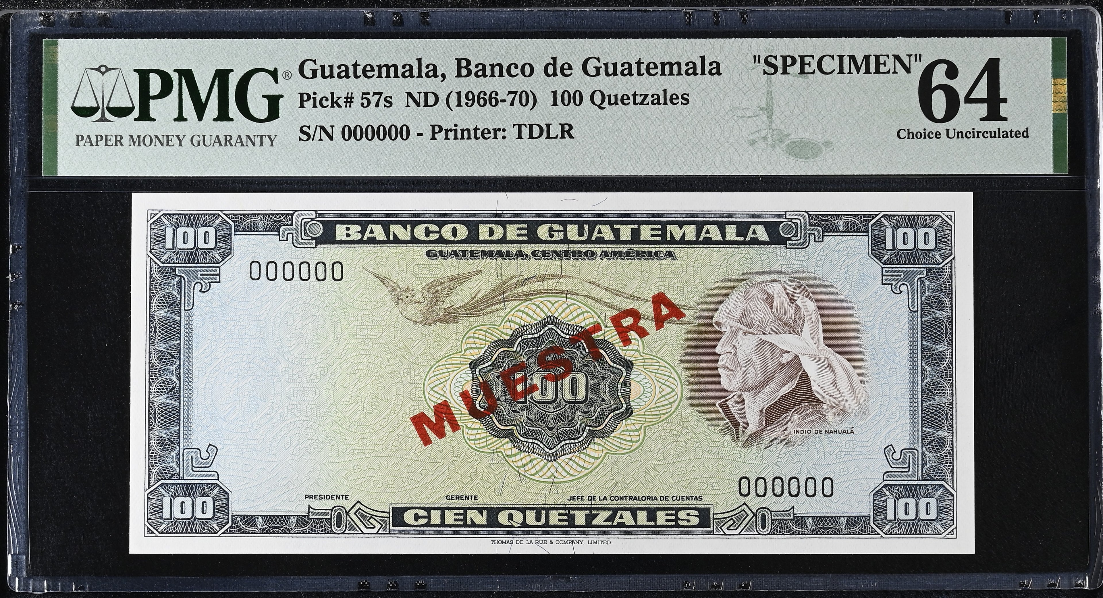 100 Quetzales Cabeza Amarrada SPECIMEN