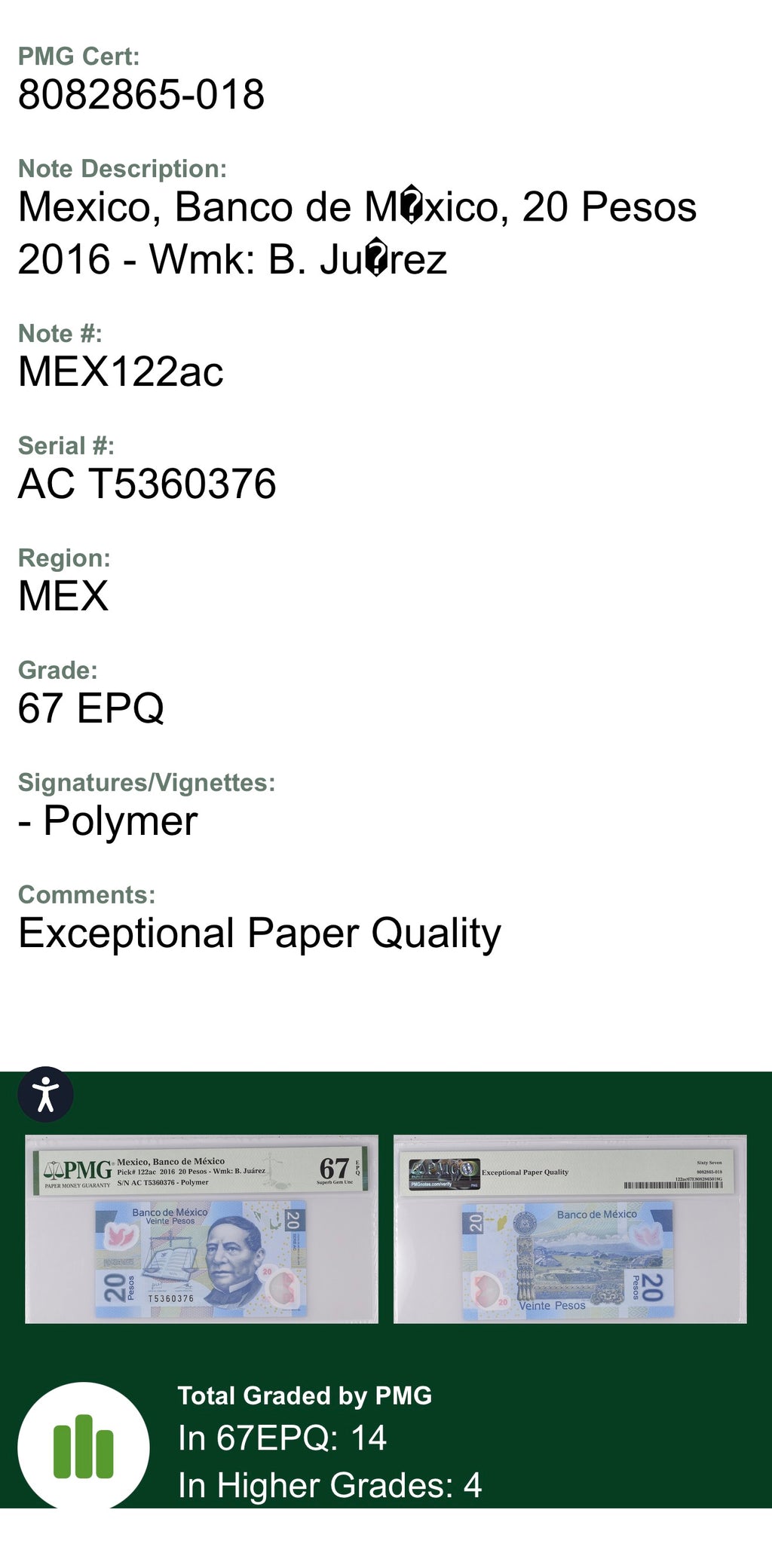 20 Pesos 2016 Banco de México
