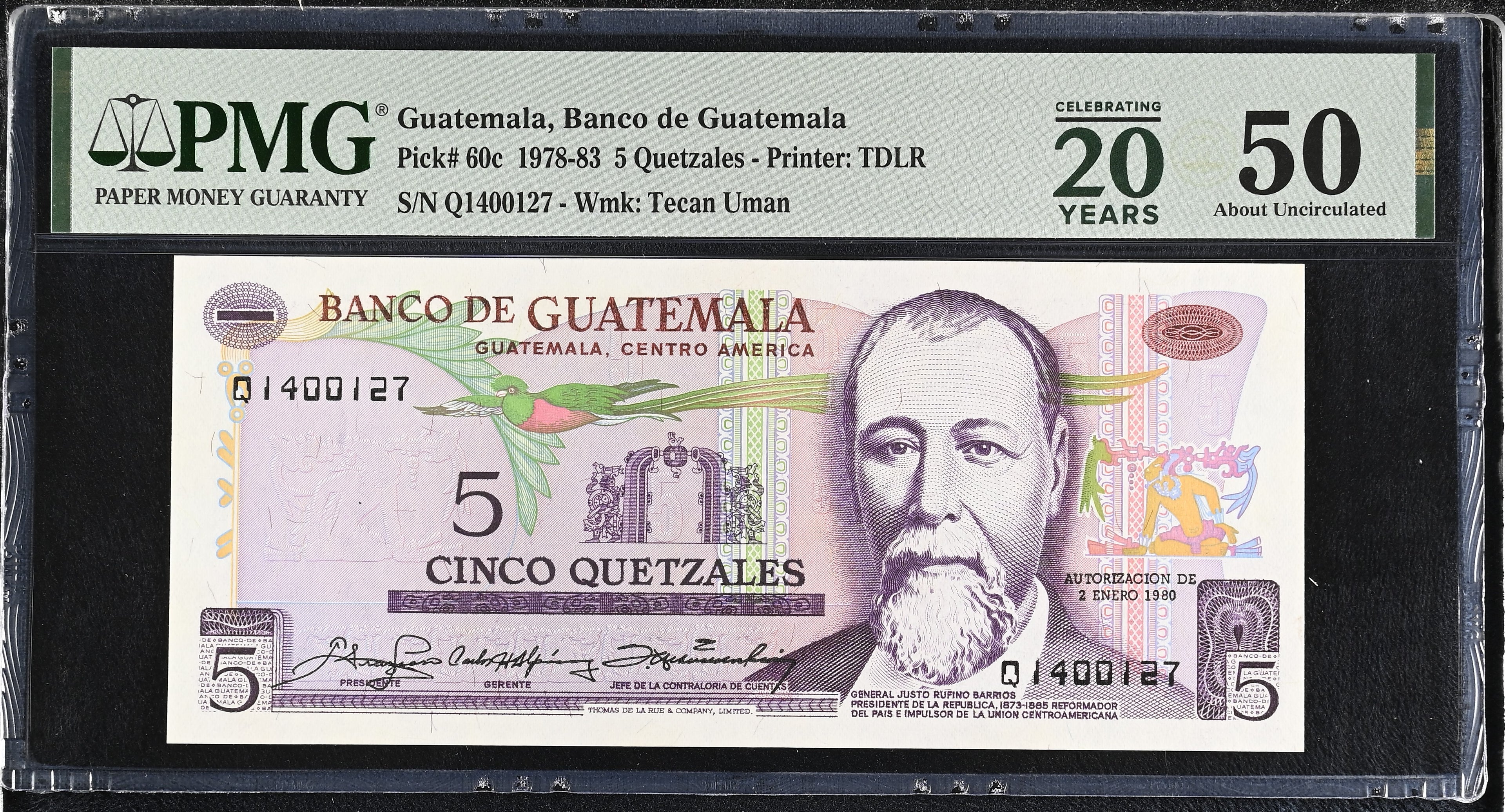 5 quetzales 1980