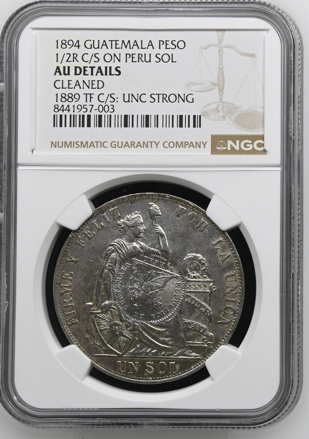 1894 Guatemala Peso 1/2R C/S on Peru Sol