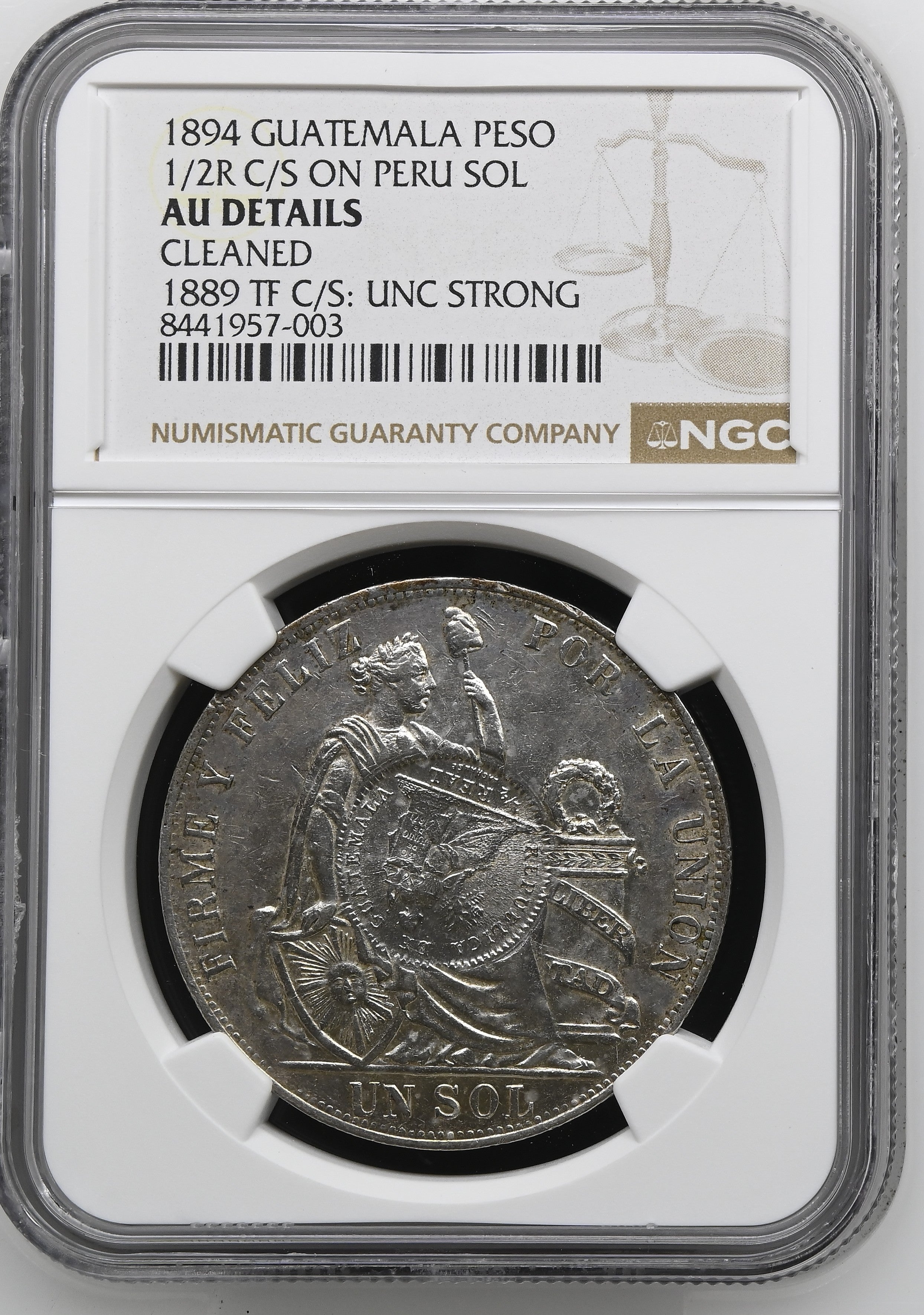 1894 Guatemala Peso 1/2R C/S on Peru Sol