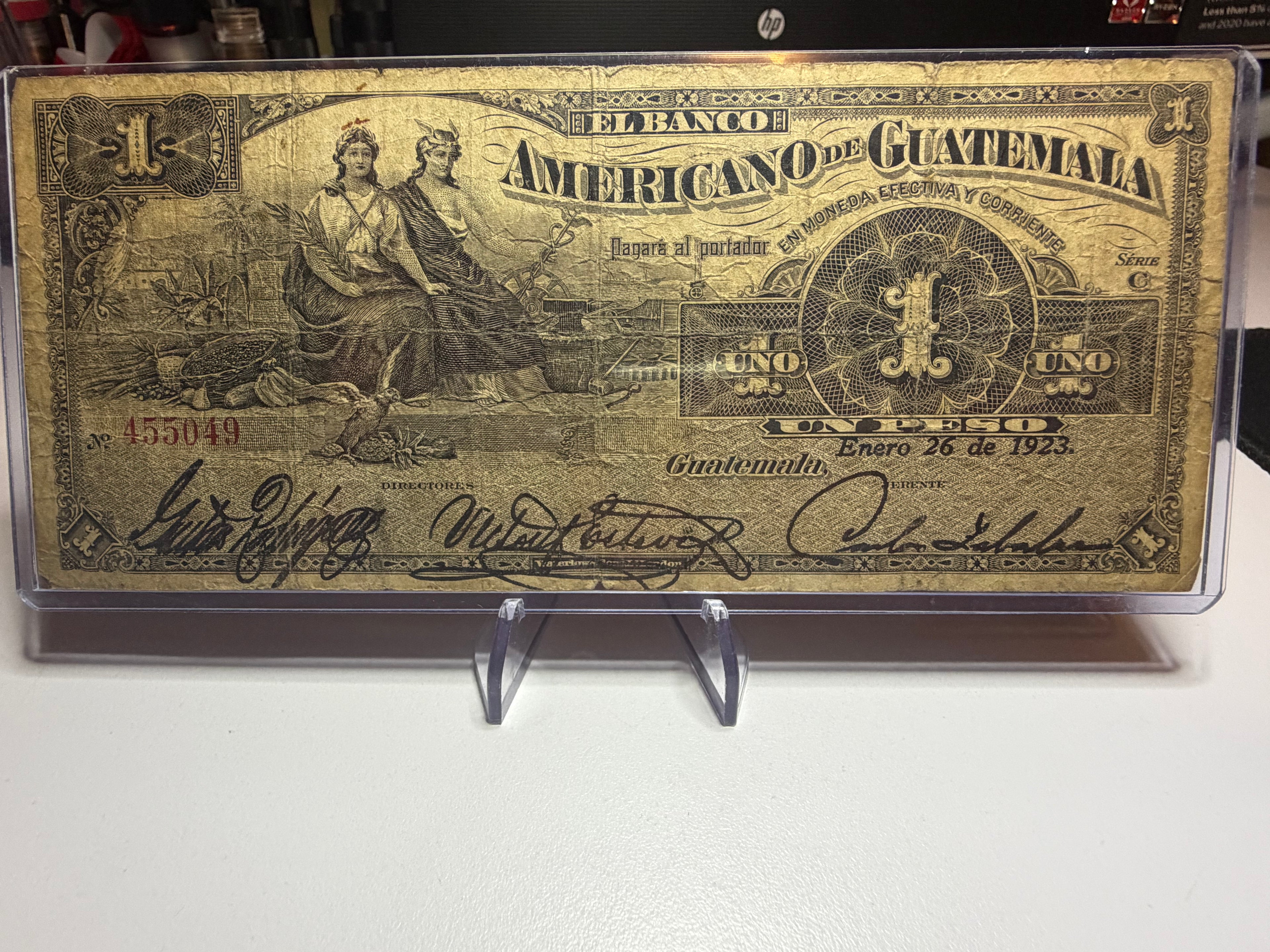 1 Peso 1923 El Banco Americano de Guatemala