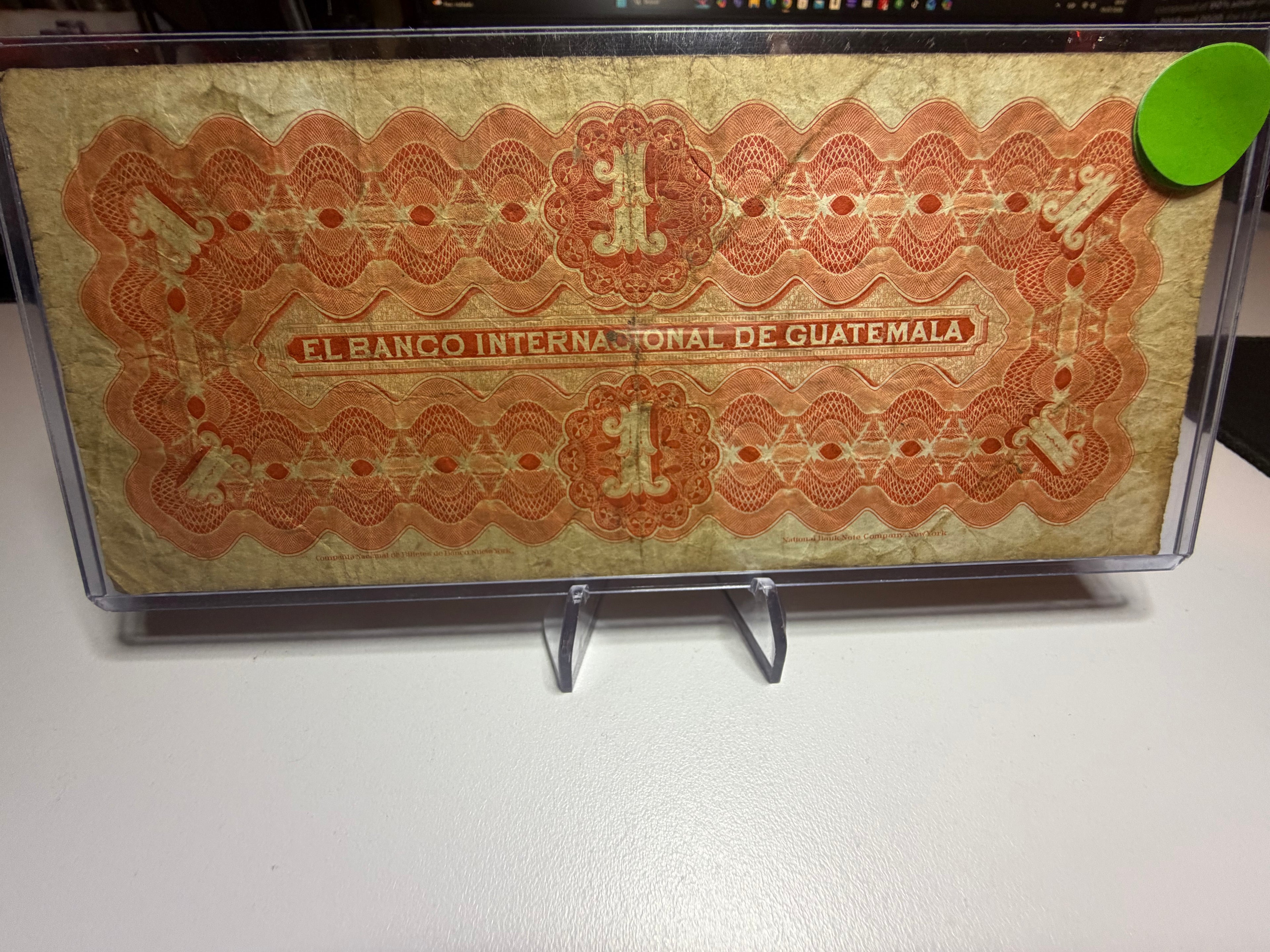 1 Peso 1920 El Banco Internacional De Guatemala