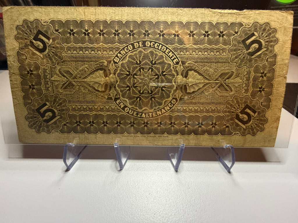5 Pesos 1919 Banco de Occidente en Quetzaltenango