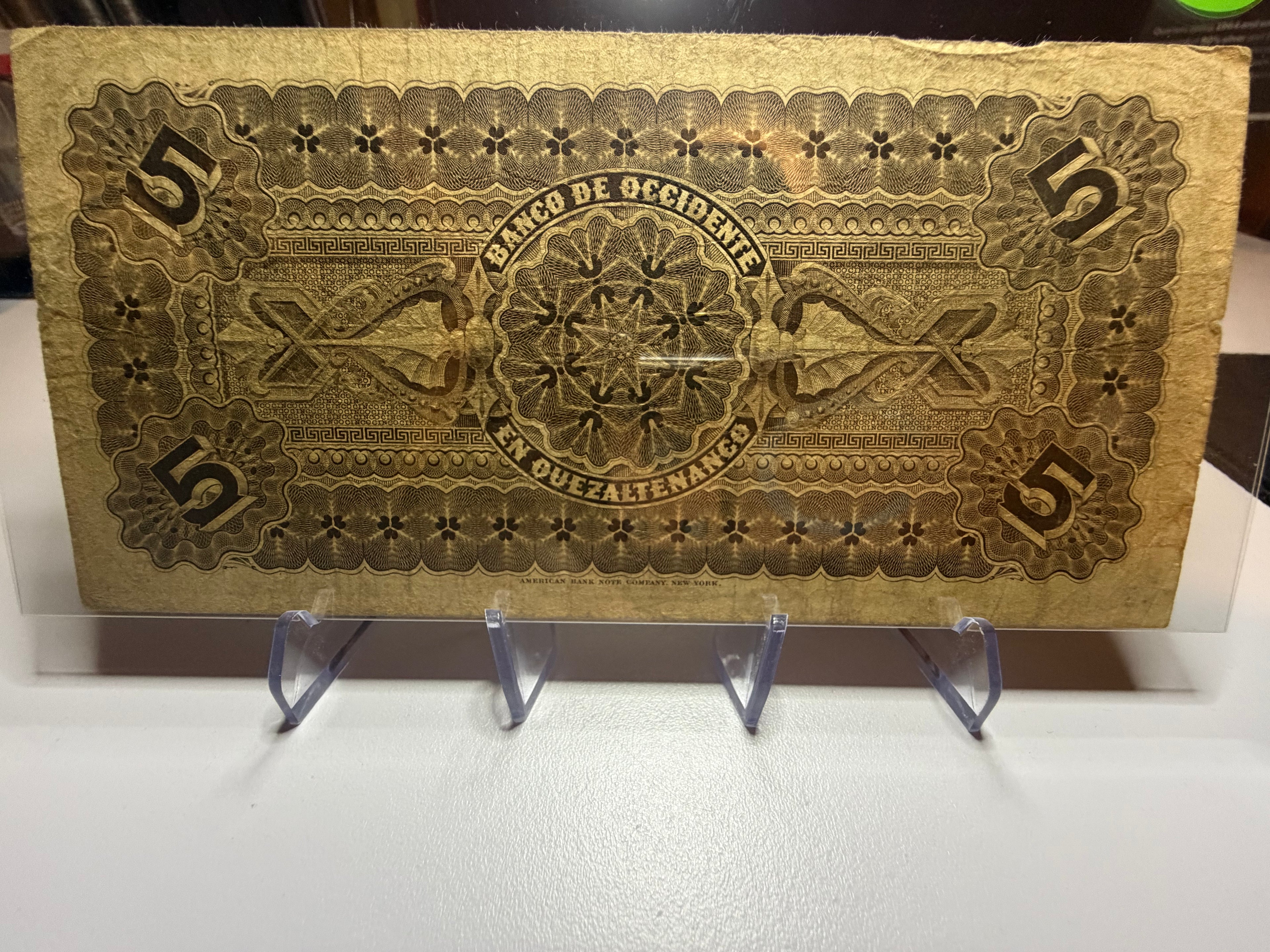 5 Pesos 1919 Banco de Occidente en Quetzaltenango