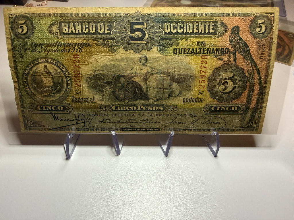 5 Pesos 1916 Banco De Occidente en Quetzaltenango