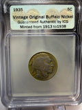 1935 5 Centavos Buffalo Nickel ICG AUTHENTIC