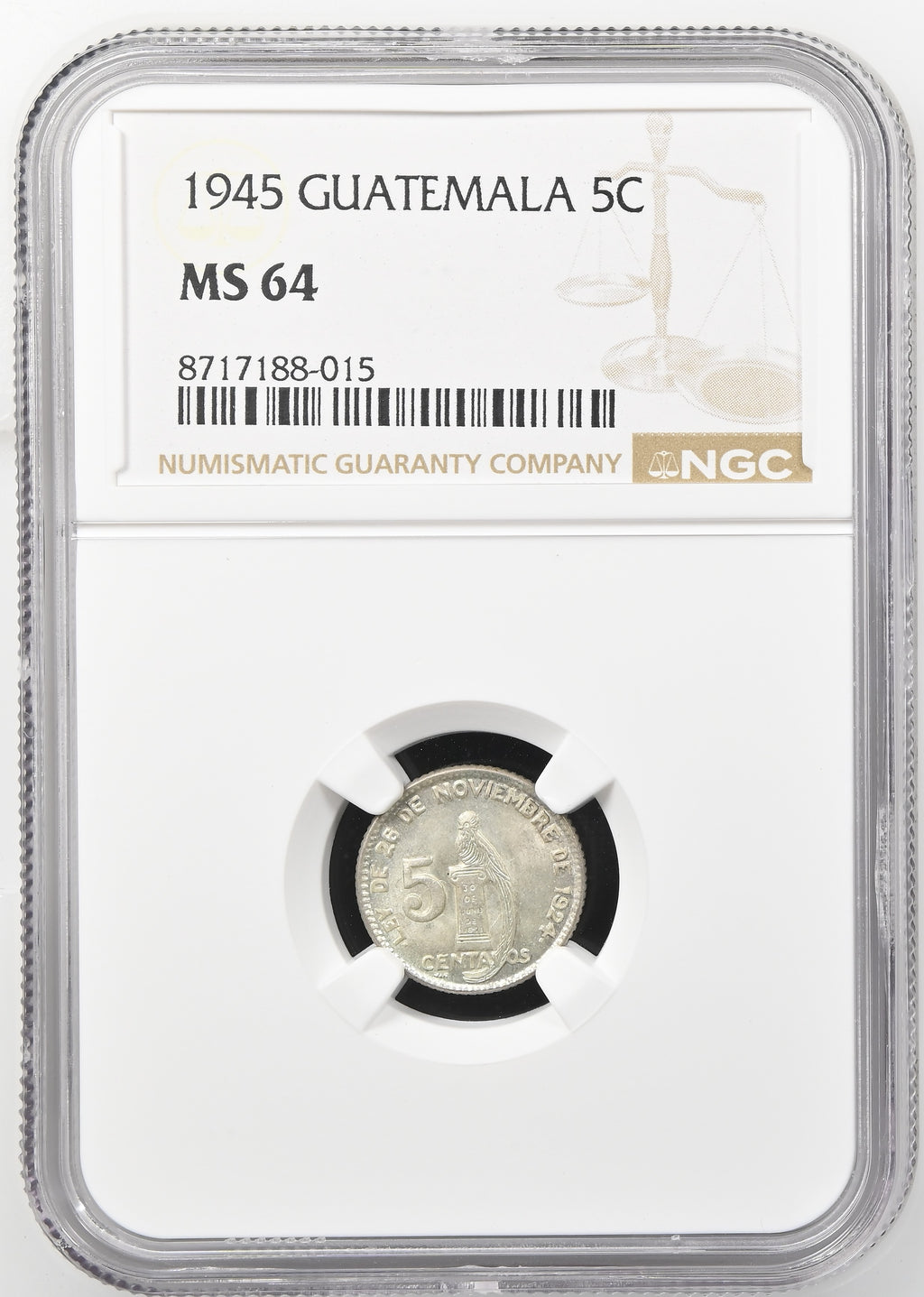 1945 Guatemala 5 Centavos