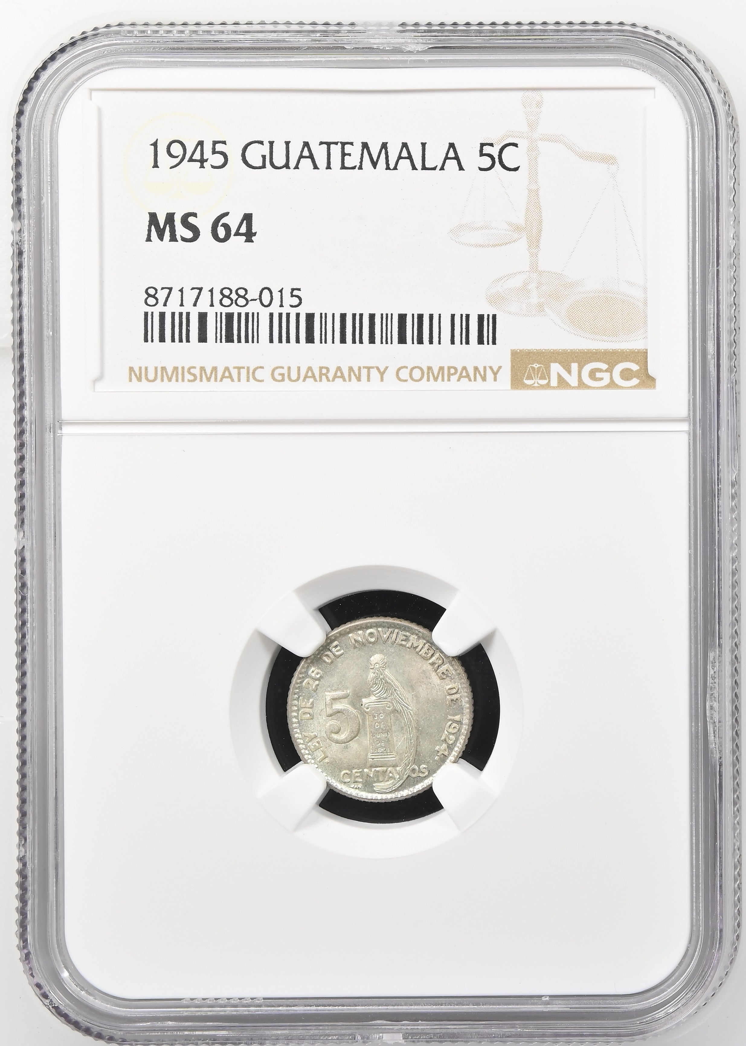 1945 Guatemala 5 Centavos