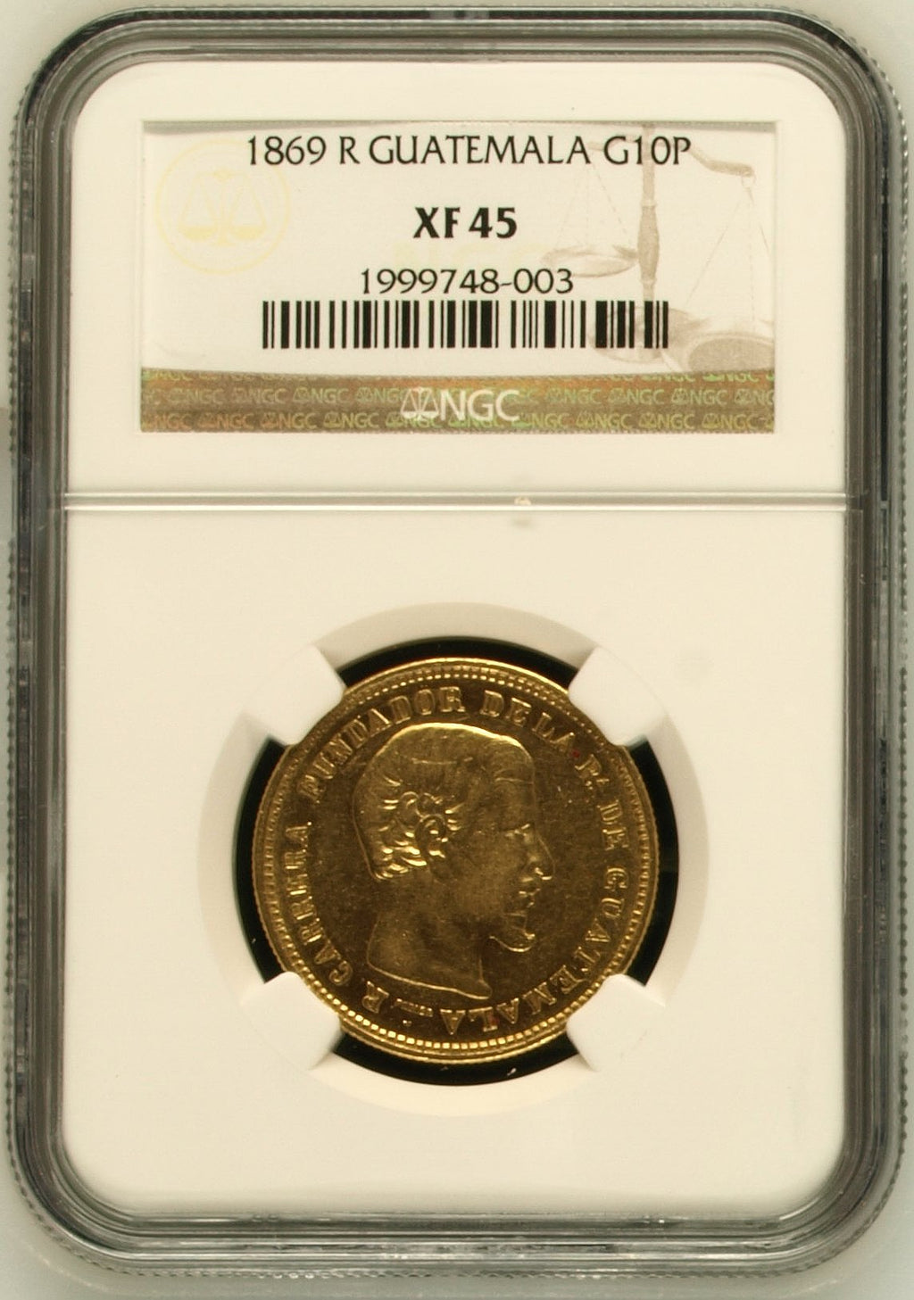 10 Pesos Rafael Carrera 1869-R